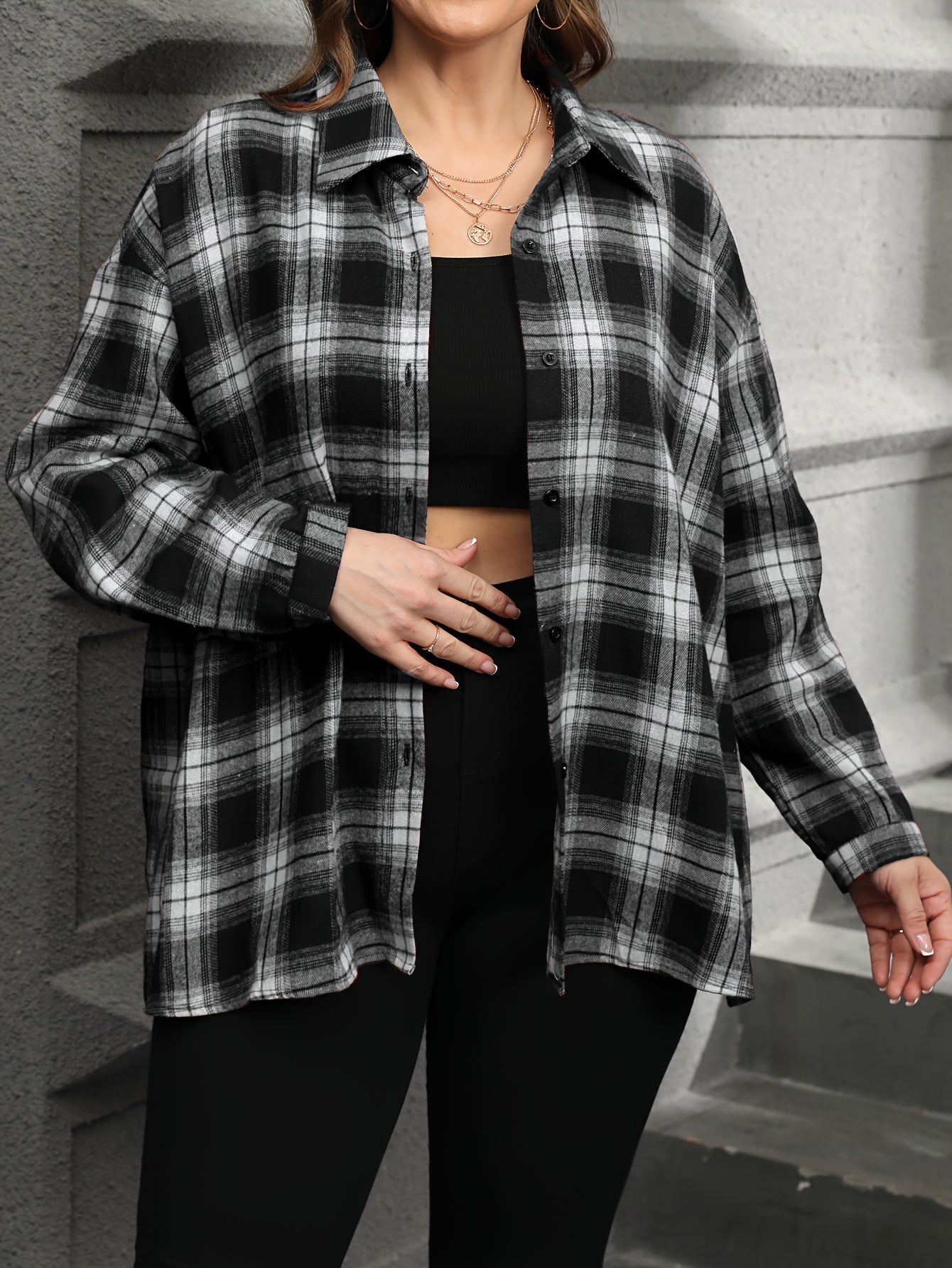 Plaid Print Long Sleeve Button Up Shirt