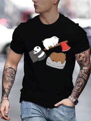 Men's Cartoon Bear Pattern T shirt Casual Slightly Stretch Tee