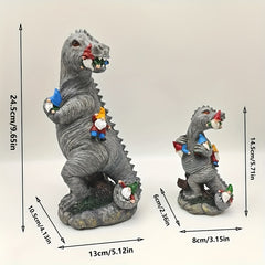 Dinosaur Eating Gnome Statue for Garden Decor