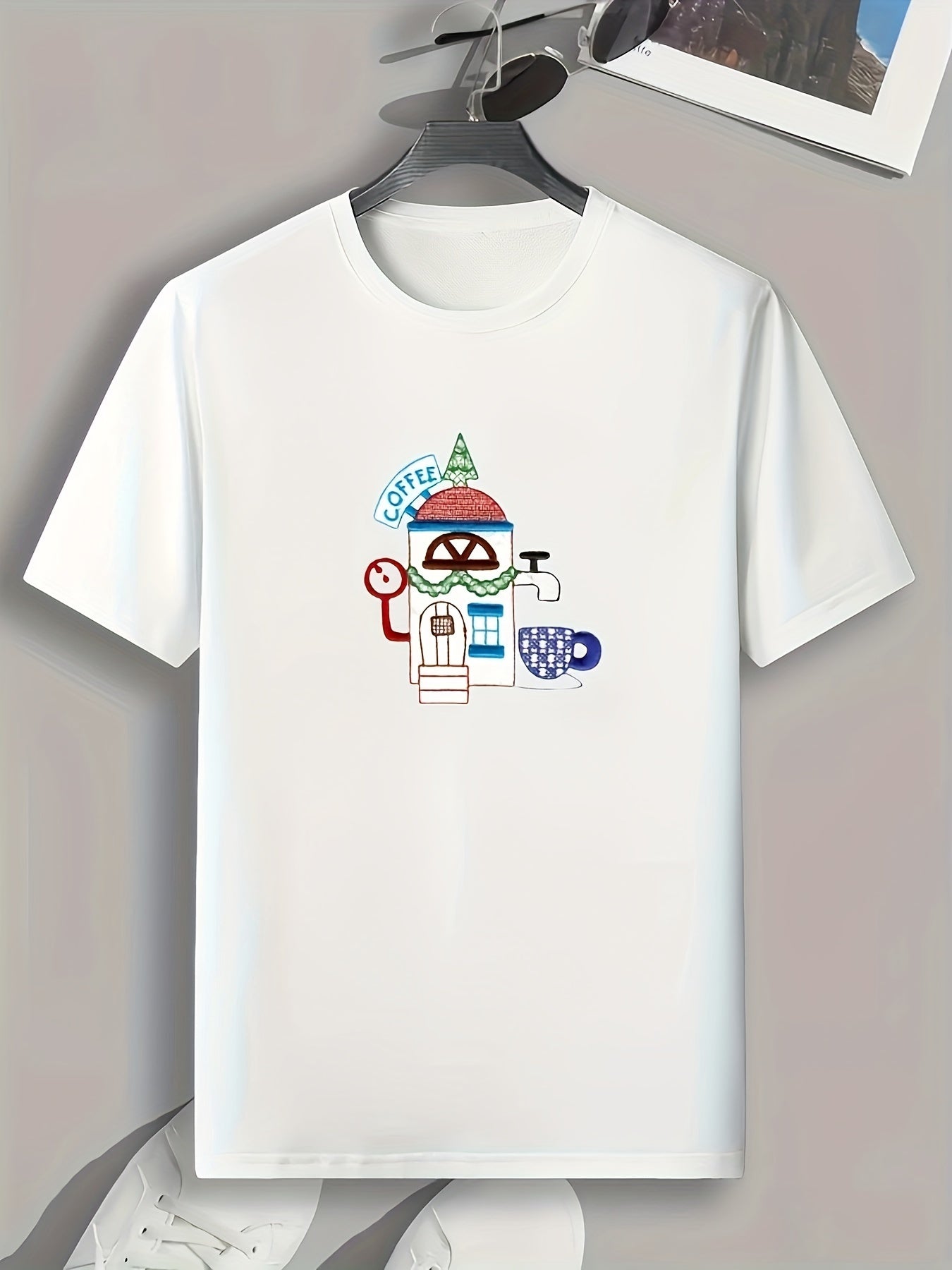 Coffee Shop Print Men's Graphic T-shirt Casual Tee for Summer