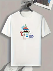 Coffee Shop Print Men's Graphic T-shirt Casual Tee for Summer