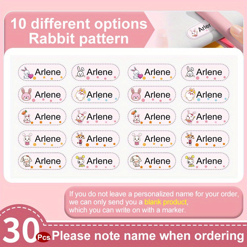 Custom Rabbit Girl Name Tag Sticker Personalized Washable Sewing Clo