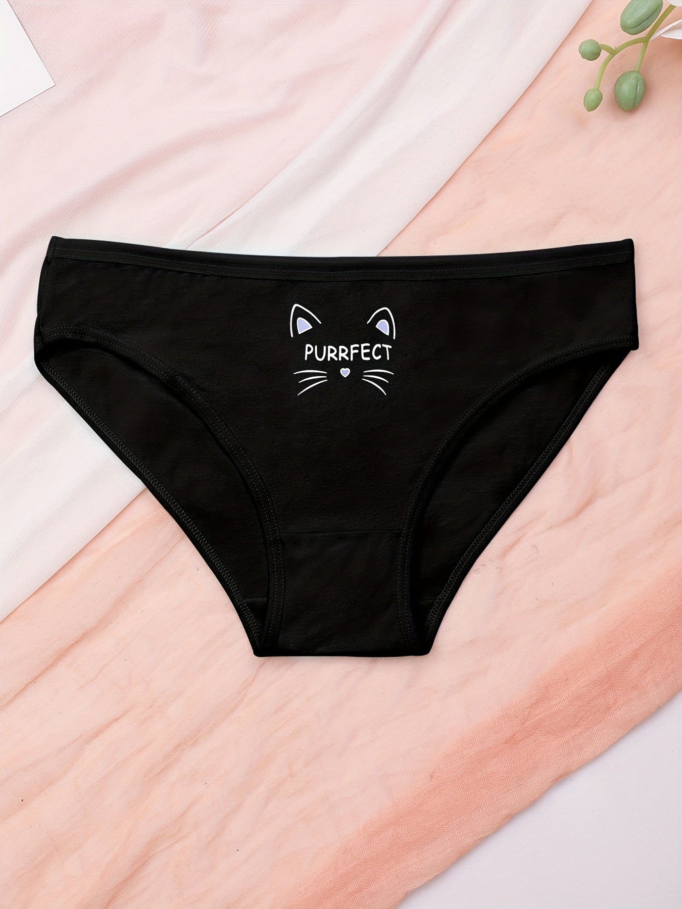 Cartoon Cat Print Briefs Comfy & Breathable Intimates Panties