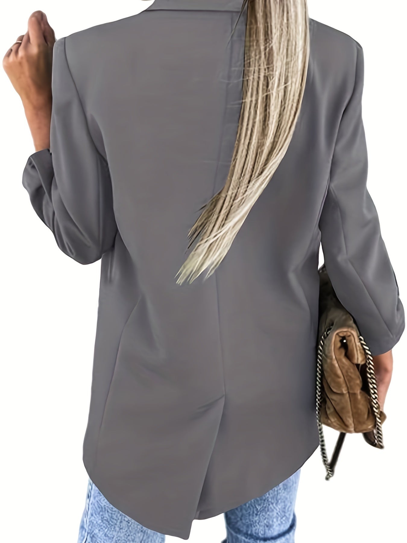 Solid Blazer Casual Roll Up Long Sleeve One Button Work Office Outerwear
