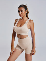 2pcs Yoga Sports Sets Hollow Back Bra & High Waist Butt Lifting Shorts