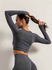 Moisture Wicking Yoga Cropped Top Long Sleeve Thumb Holes