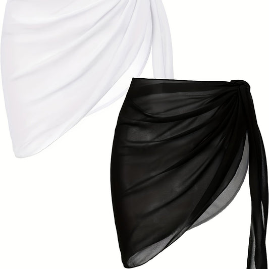 Boho 2-Piece Beach Wear Wrap Skirts Leopard & Solid Sarongs