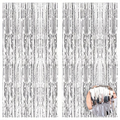 2 Pack Silvery Tinsel Curtain Party Backdrop Metallic Foil Fringe Door Fringe