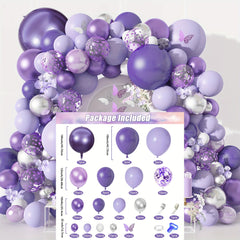 145pcs Baby Shower Decorations Purple Balloon Kit with Butterfly Sticker
