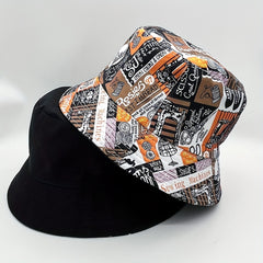 Letter Graffiti Print Bucket Hat Vintage Reversible Sunscreen Fisherman Cap