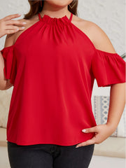 Cold Shoulder Butterfly Sleeve Halter Neck Blouse