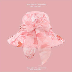 Braided Ribbon Bow Decor Sun Hat Wide Brim Foldable Bucket Hat