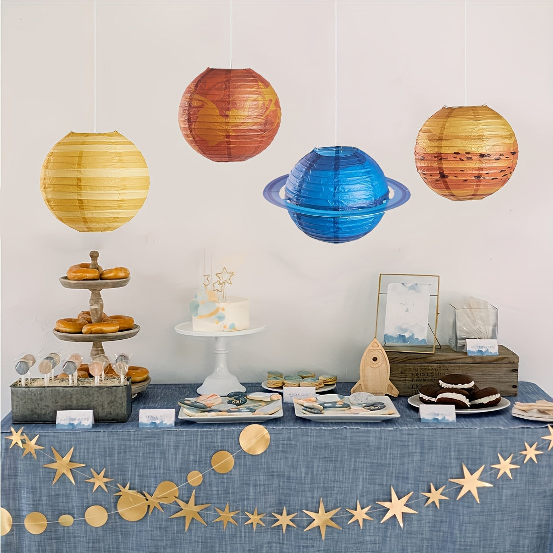 8pcs Outer Space Party Decorations - Hanging Planet Paper Lanterns