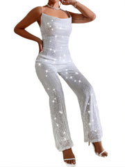 Sequined Cami Jumpsuit Backless Straight Leg
