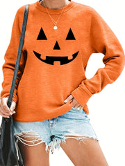 Halloween Pumpkin Print Pullover Sweatshirt for Women