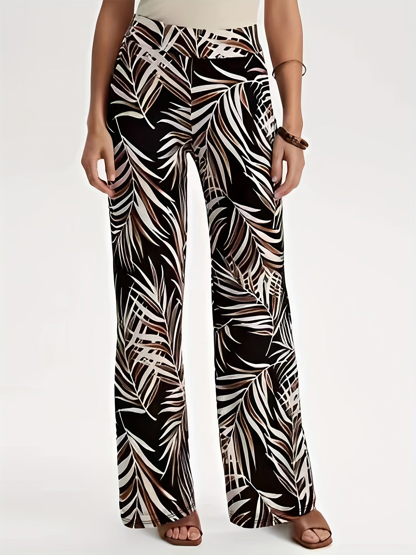 Women's Tropical Print Wide Leg Trousers
