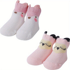 2pairs Baby Cartoon Animal Pattern Socks for 0-24 Months
