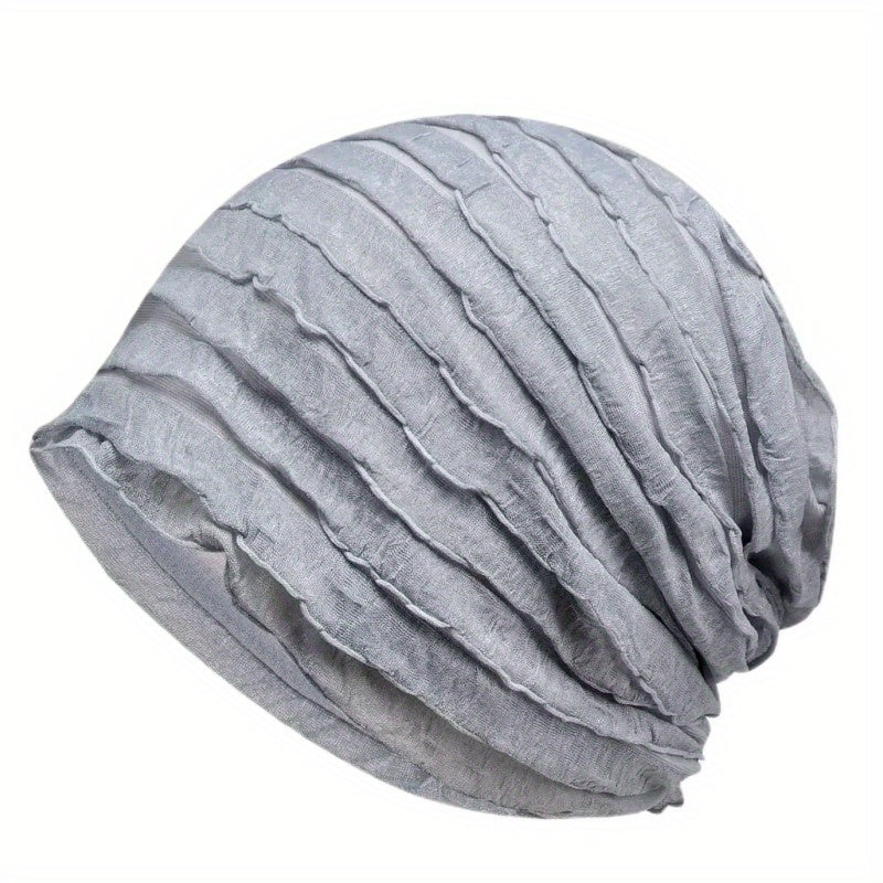 Pleated Soft Beanies Elastic Head Wrap Solid Ruffles Slouchy Beanie Skull Cap