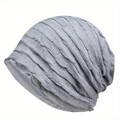 Pleated Soft Beanies Elastic Head Wrap Solid Ruffles Slouchy Beanie Skull Cap
