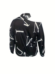 Casual Blouse Women's Plus Letter Print Long Sleeve One Shoulder Top