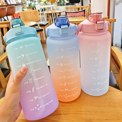 2000ml Gradient Frosted Water Bottle with Scale for Sports Travel Fitness