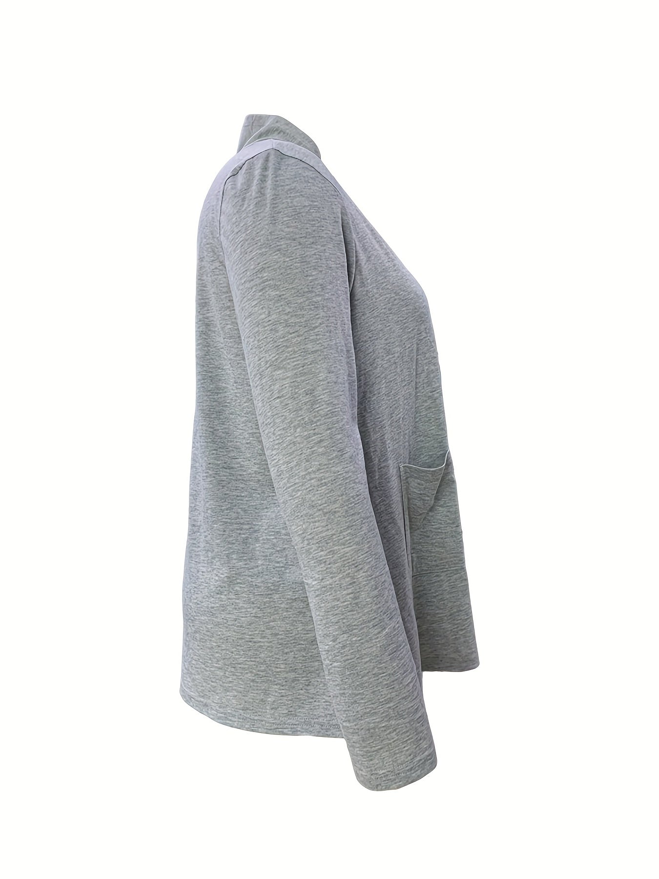 Solid Long Sleeve Open Front Cardigan With Pockets
