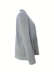 Solid Long Sleeve Open Front Cardigan With Pockets