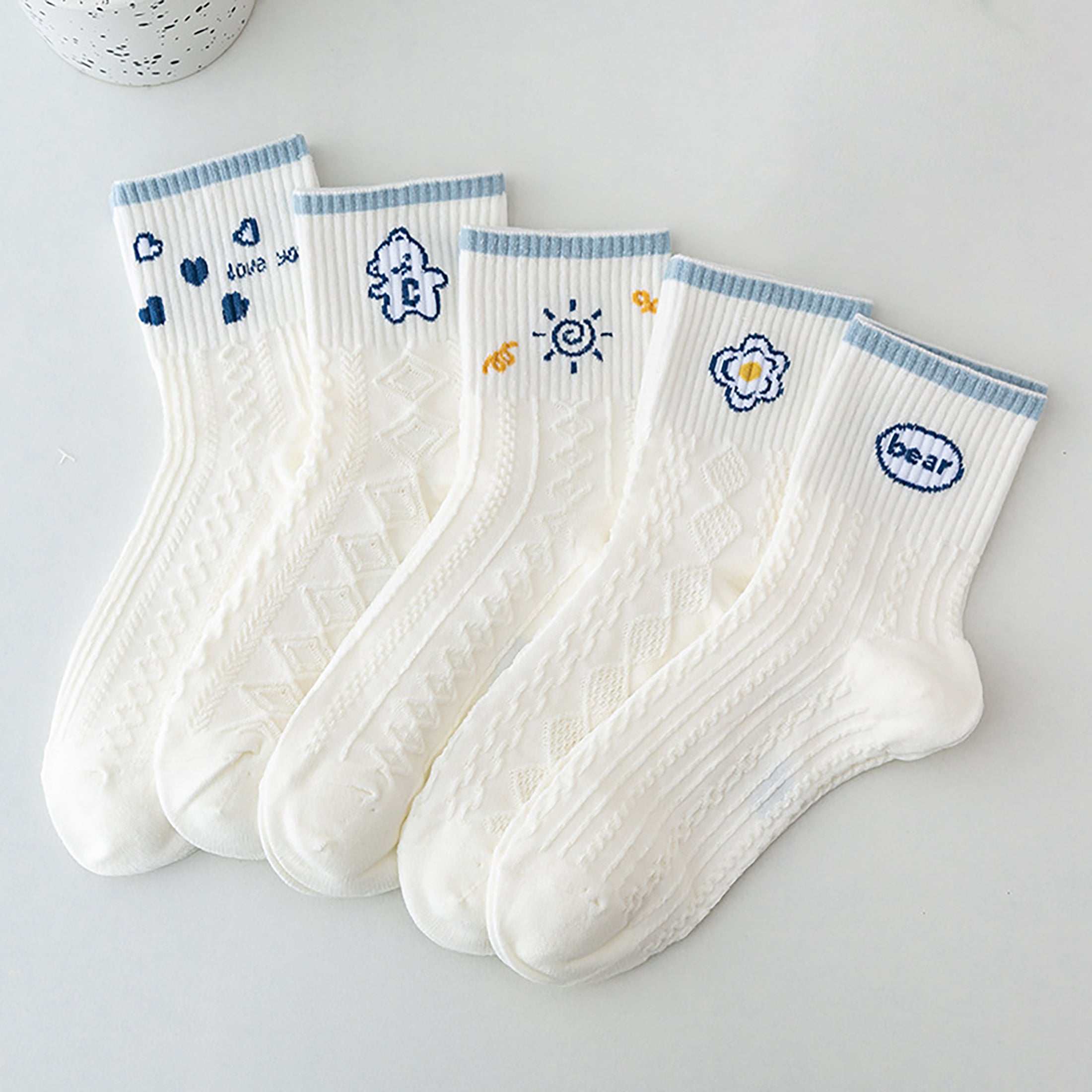 5 Pairs Cartoon Print Socks Women's Mid Tube Stockings