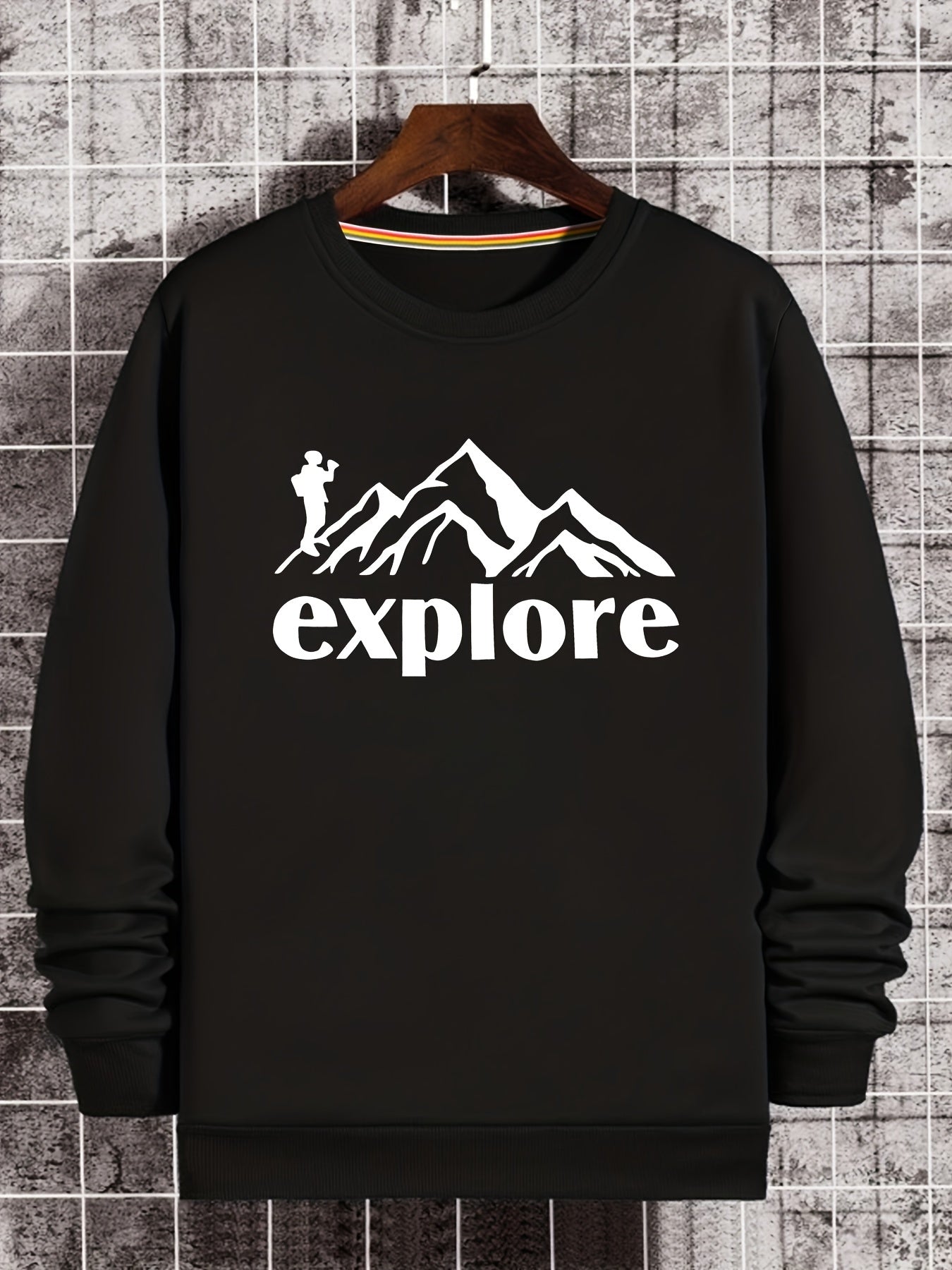 Graphic Mountain Print Sweatshirt Men's Casual Crew Neck Pullover Sweatshirt