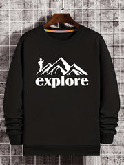 Graphic Mountain Print Sweatshirt Men's Casual Crew Neck Pullover Sweatshirt