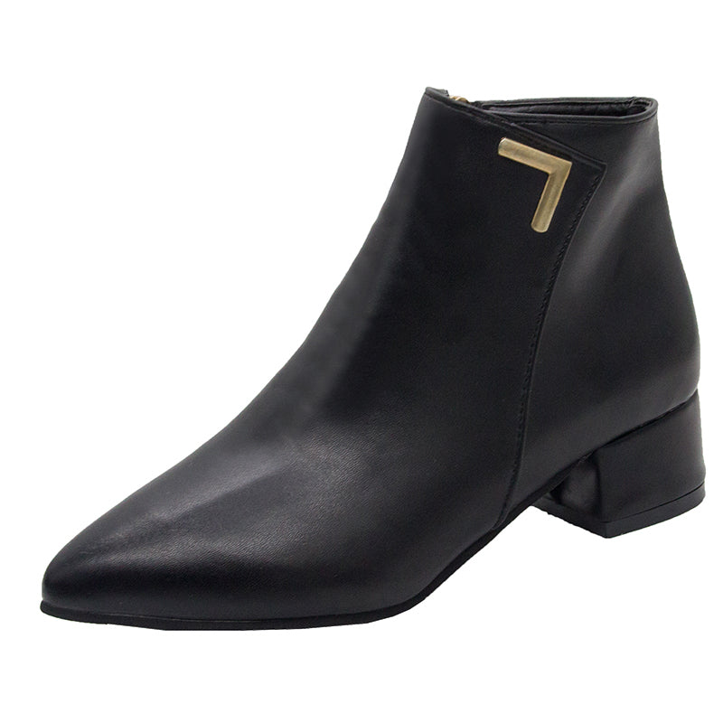 Metal Decor Chunky Heel Boots with Zip Side