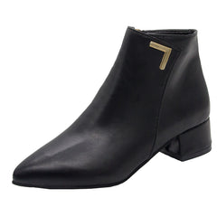 Metal Decor Chunky Heel Boots with Zip Side