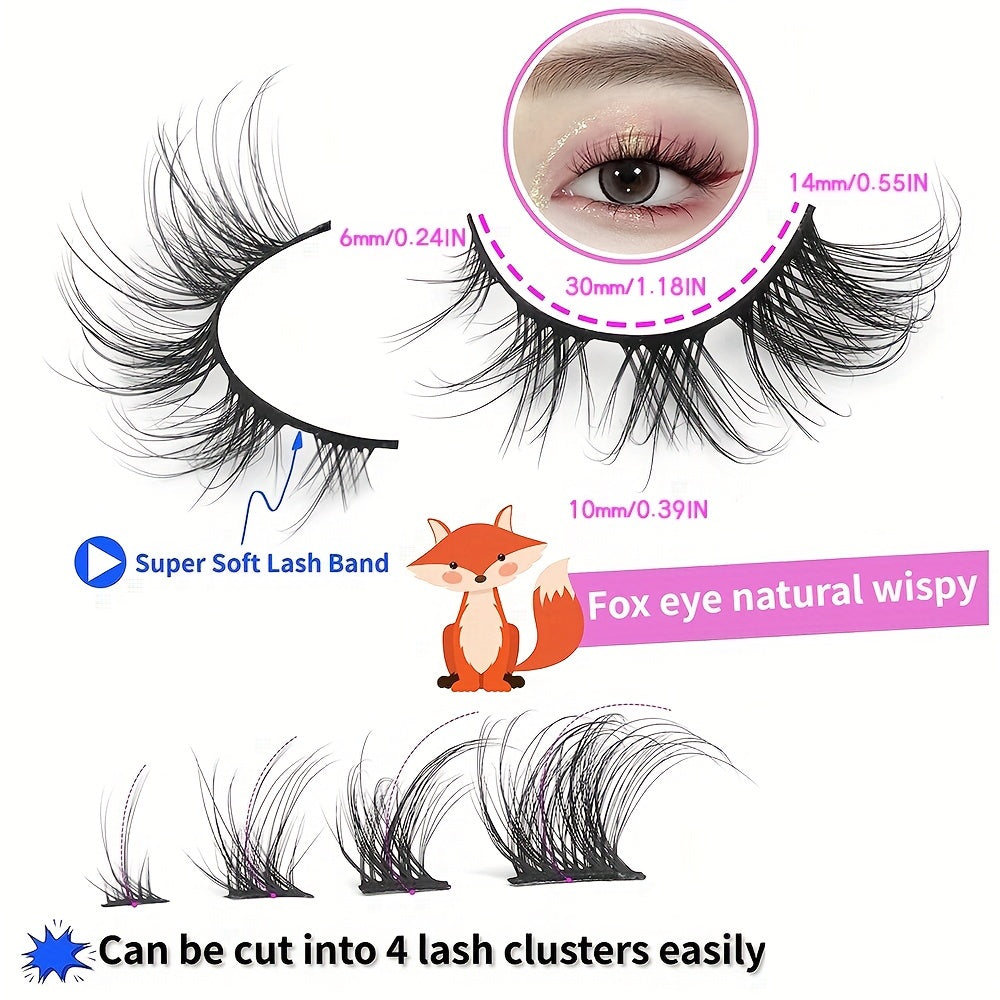 Natural Fox Eye Lashes Cluster Individual D Curling False Eyelashes Extensions