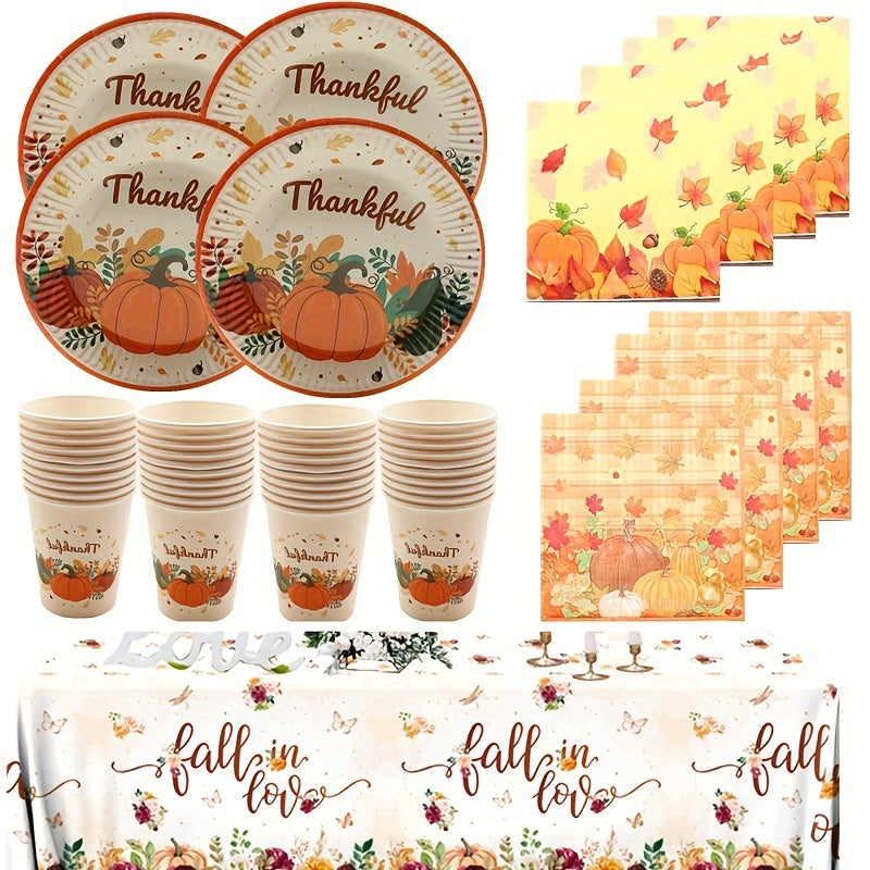Thanksgiving Tablecloth Plates Cups Napkins Banner Set
