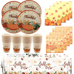 Thanksgiving Tablecloth Plates Cups Napkins Banner Set