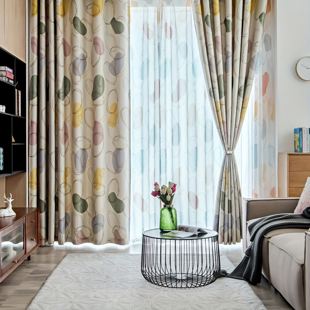 Geometric Circle Pattern Curtain for Home Decor