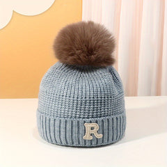 Kids Winter Knit Beanie Hat with Letter Label
