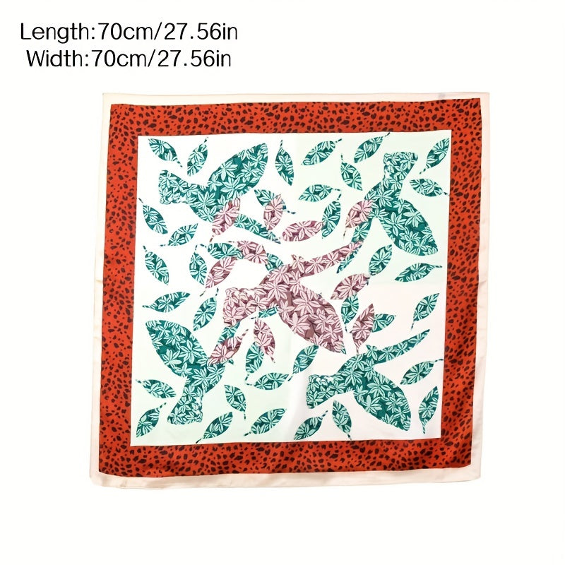 Leopard Leaf Print Bandana Square Scarf Satin Neckerchief Boho Hair Accessories