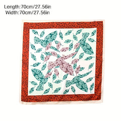 Leopard Leaf Print Bandana Square Scarf Satin Neckerchief Boho Hair Accessories