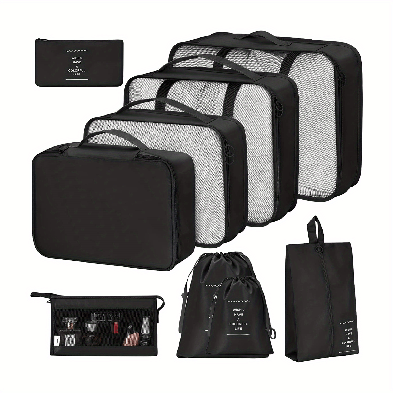 9-Piece Travel Luggage Organizer Set with Shoe & Toiletry Bag