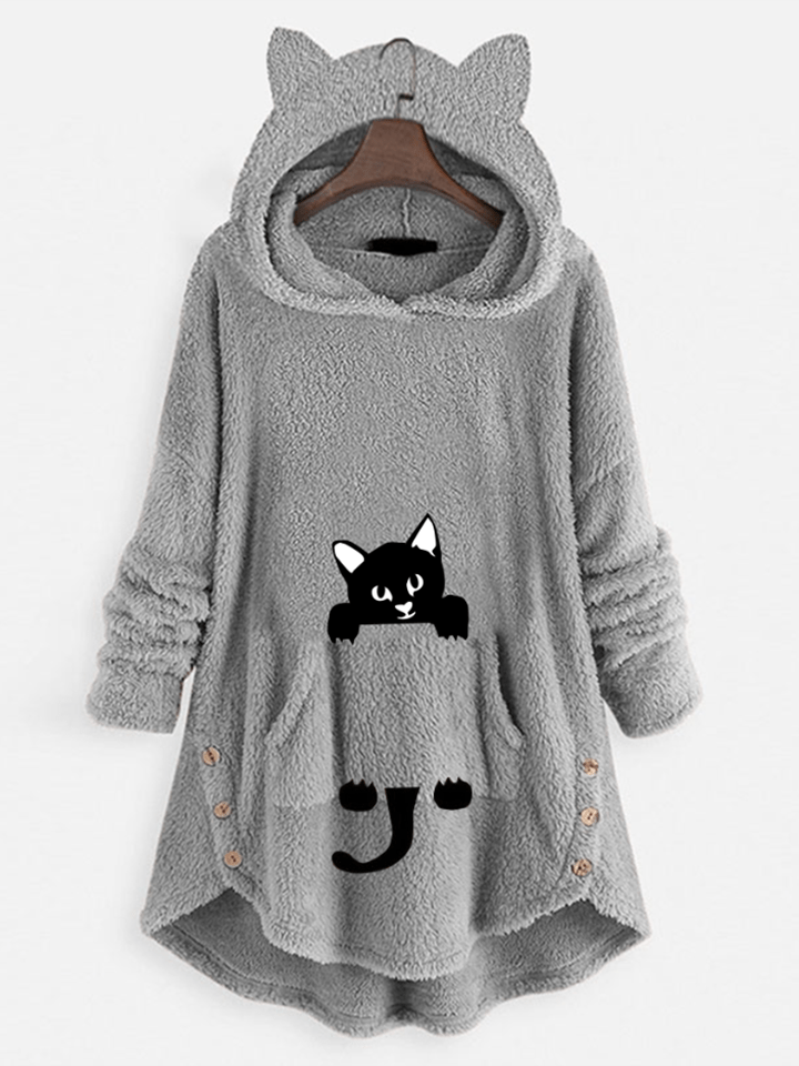 Fuzzy Cat Ear Hoodie Oversized Hooded Sweater Women's Clothing