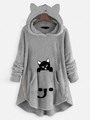 Fuzzy Cat Ear Hoodie Oversized Hooded Sweater Women's Clothing