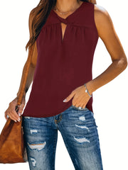 Twist Front Pleated Tank Top Sleeveless Summer Casual Top