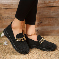 Metallic Chain Decor Woven Mesh Slip On Lightweight Comfy Outdoor Shoes