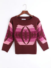 Women's Block Crew Neck Sweater Casual Long Sleeve Knit Sweater