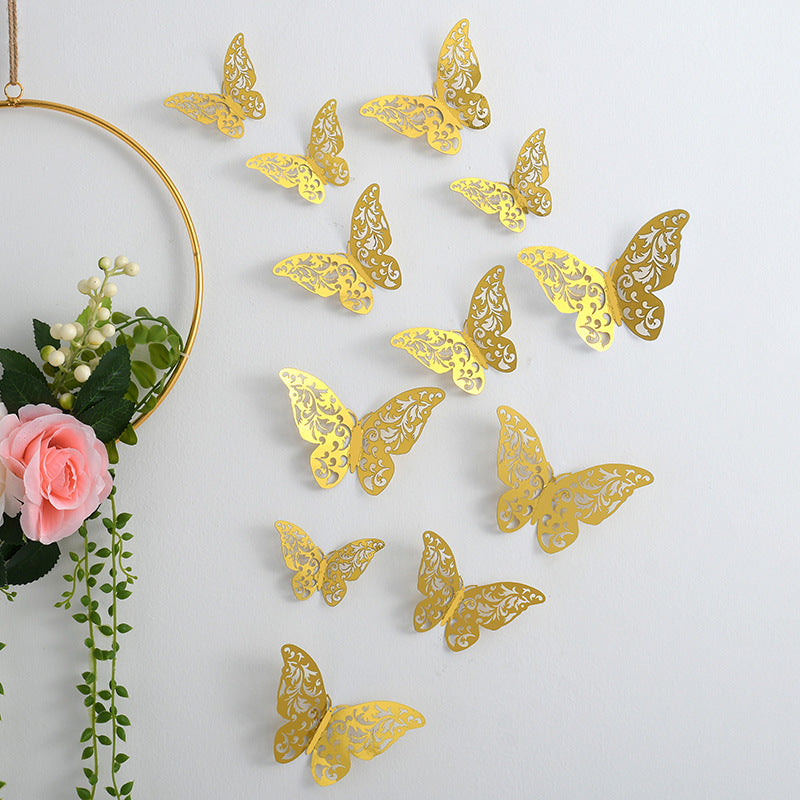 3D Hollow Butterfly Wall Paste Wedding Party Background Home Decor