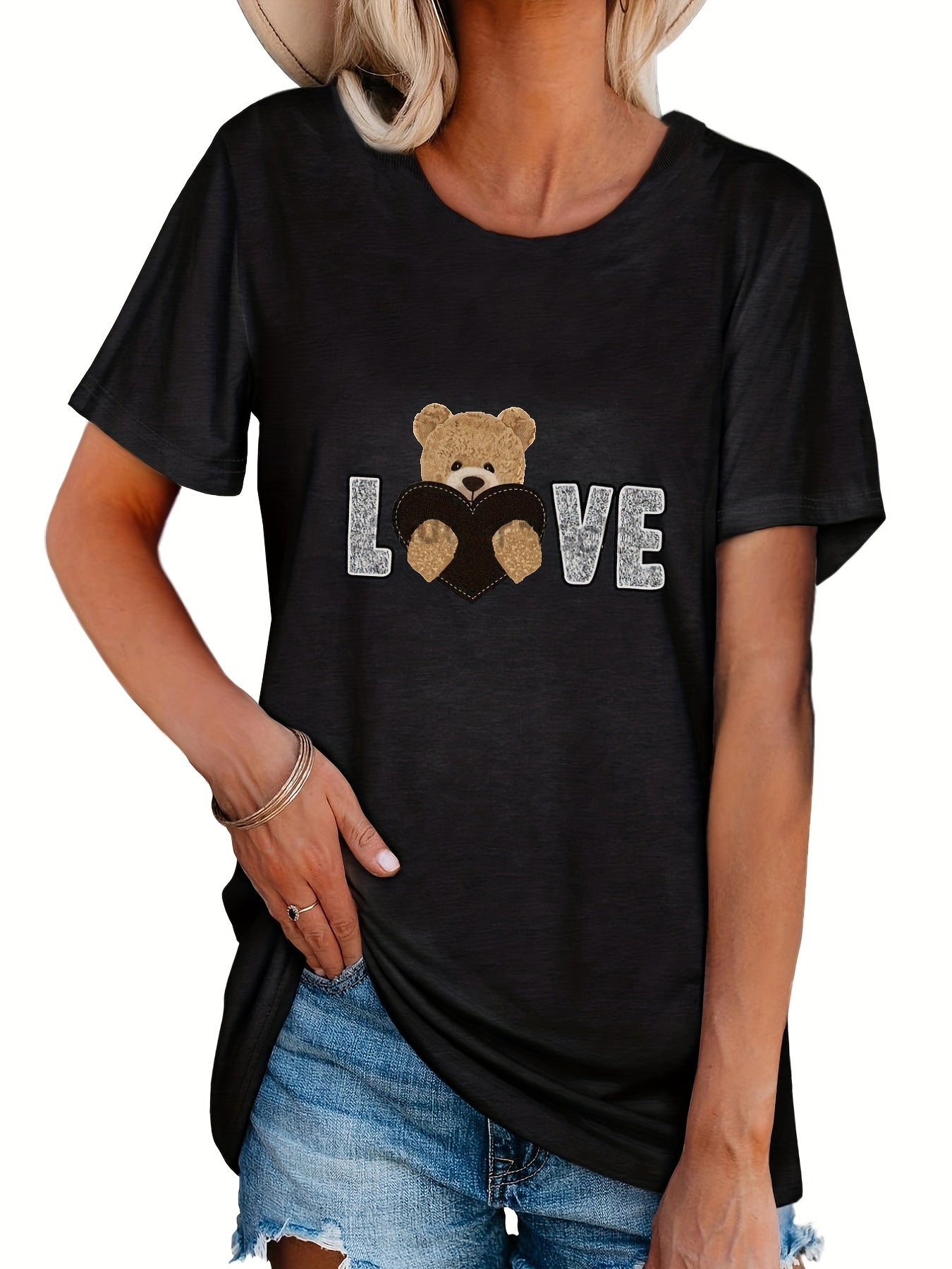 Short Sleeve Sports T shirt For Girls Bear Print Tee Women's Summer Clothing