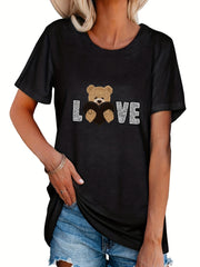 Short Sleeve Sports T shirt For Girls Bear Print Tee Women's Summer Clothing