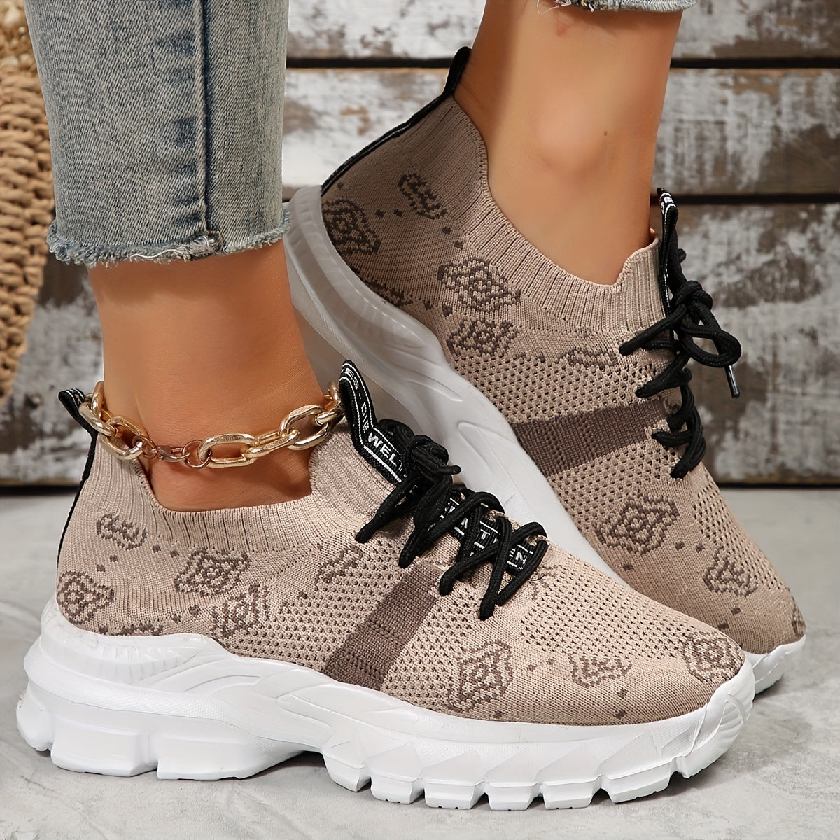 Women's Geometric Pattern Knit Athletic Running Shoes