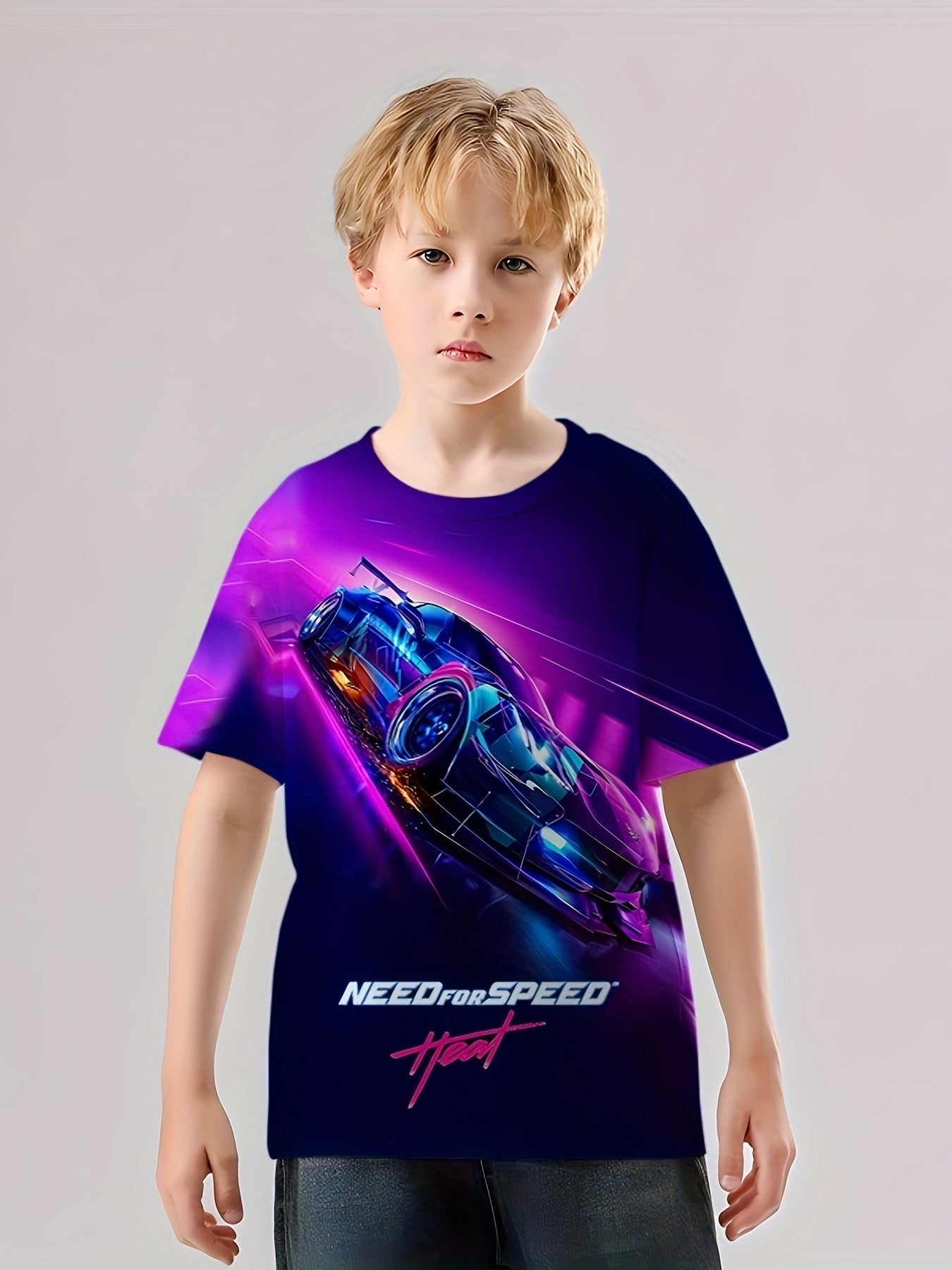 Racing Car 3D Print Boy's Casual Tees Short Sleeve Crew Neck T shirt